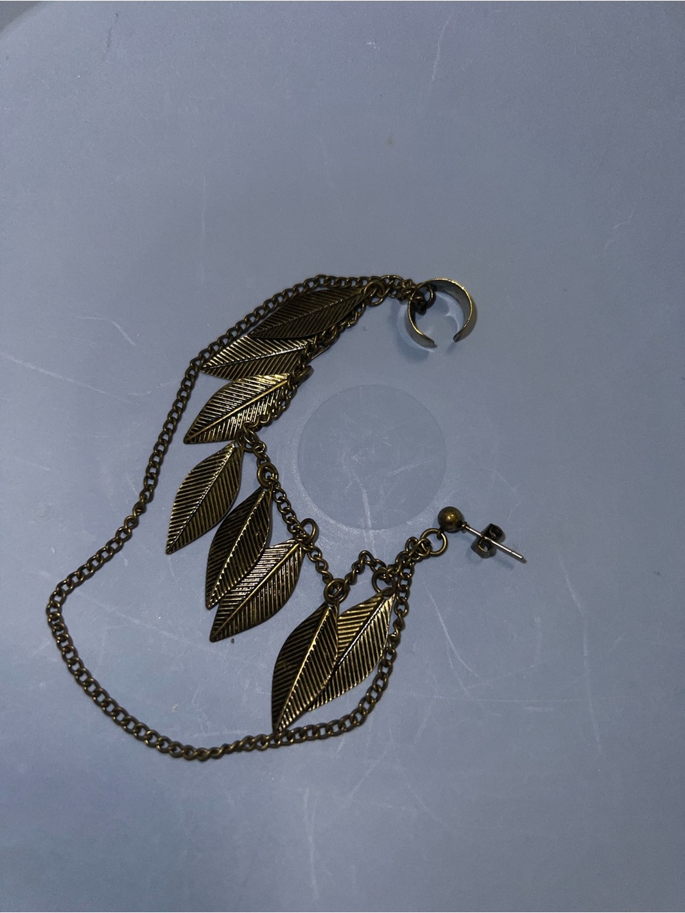 Gold Leaf Dangle Ear Cuff and Chain Earring
